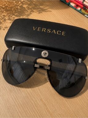 Versace Black Shield Sunglasses with Medusa Detail